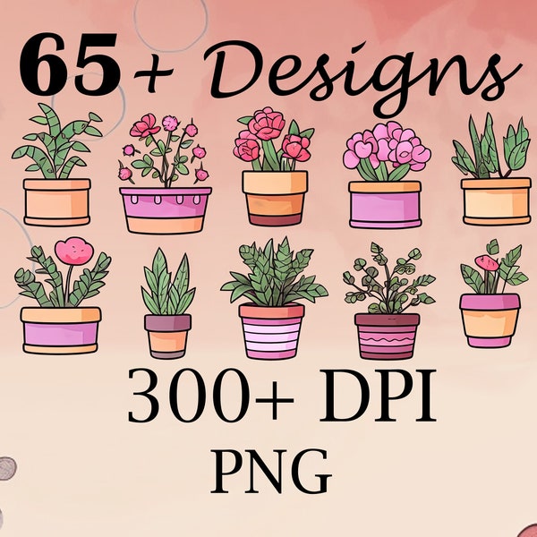 Potted plants clipart | Plant clipart | House plant clipart | 65+ Designs | 300+ DPI | PNG Files | Transparent Background