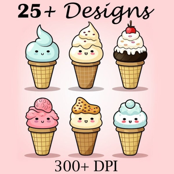 Chibi Icecream cone clipart | Icecream clipart | Cute kawaii Icecream clipart  | 25+ Designs | 300+ DPI | PNG Files | Transparent Background