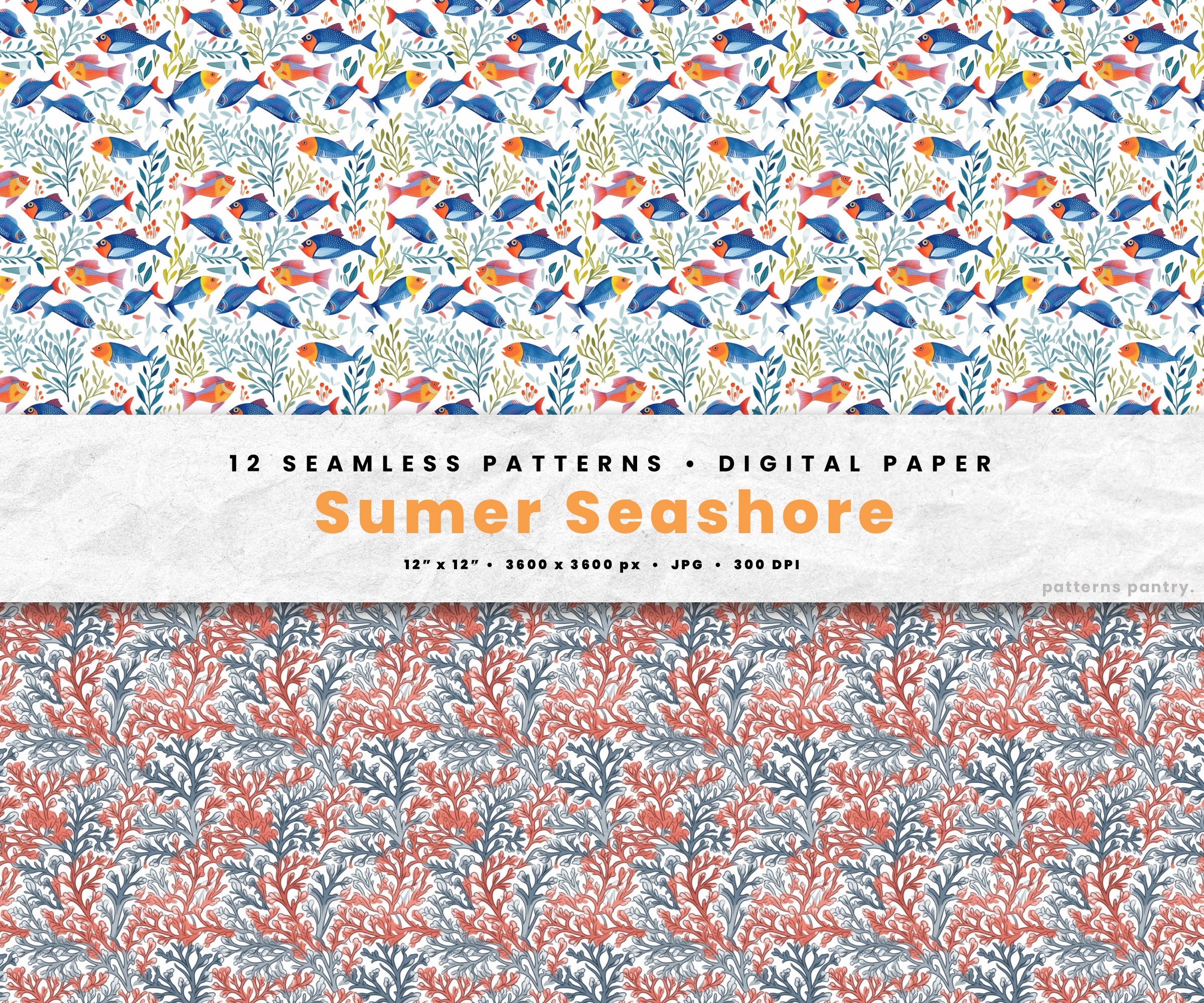 Summer Seashore Digital Paper, Nautical Seamless Patterns, Instant ...