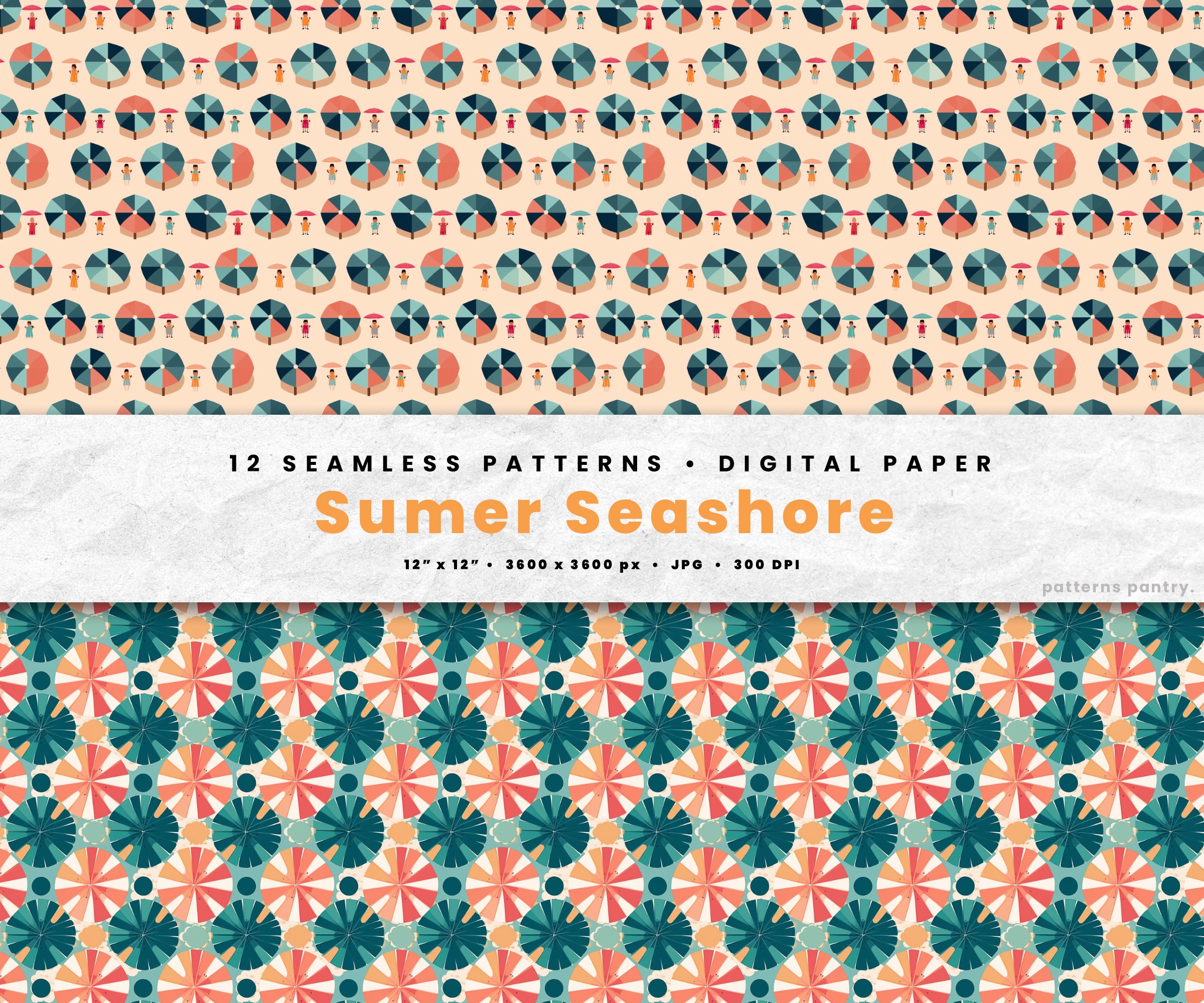 Summer Seashore Digital Paper, Nautical Seamless Patterns, Instant ...