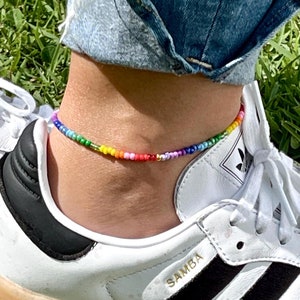Rainbow Seed Bead Anklet: Handmade Pride Jewelry