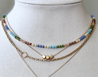 Multicolored Boho Bead necklace, Handmade, Layerable Necklace, Boho necklace, Minimalist jewelry, Choker, Hippie bead necklace, Gift for her