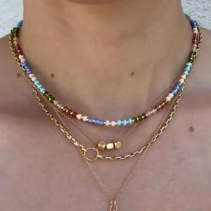 Handmade Multicolored MIYUKI Seed Bead Necklace: Layerable Boho Choker