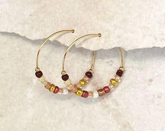 Colorful beaded hoop earrings, statement earrings, seed bead hoops, multicolored hoop earrings, boho earrings, minimalist, gift for friend