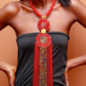 African Maasai Handmade Beaded Necklace,Ethnic Necklace,Gift For Her,African Necklace,Red Multi-Color Necklace, Wedding Necklace