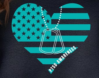 Herz und Hundemarken PTBS Bewusstsein (Digitaler Download), Dog Tag SVG, veteran Awareness, svg, png und jpg