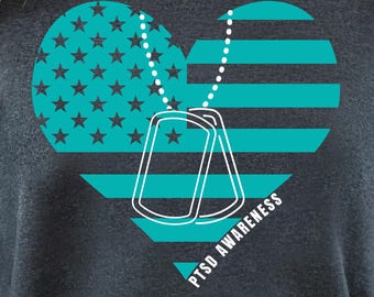 Herz und Hundemarken PTBS Bewusstsein (Digitaler Download), Dog Tag SVG, veteran Awareness, svg, png und jpg