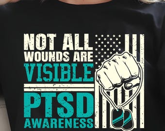 PTSD nicht alle Wunden (digitaler Download), Hundemarke und Flaggen SVG, veteranes Bewusstsein