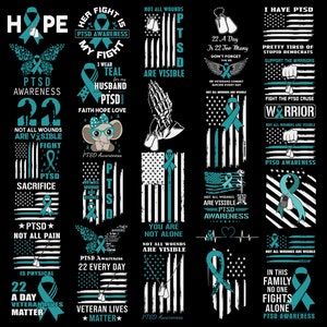 PTSD Awareness SVGs and PNGs, Veteran Mental Health Awareness, Teal PTSD Ribbon