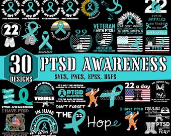 Türkis PTBS Bewusstsein Designs: Ribbon SVG PNG Dateien (Digitaler Download)