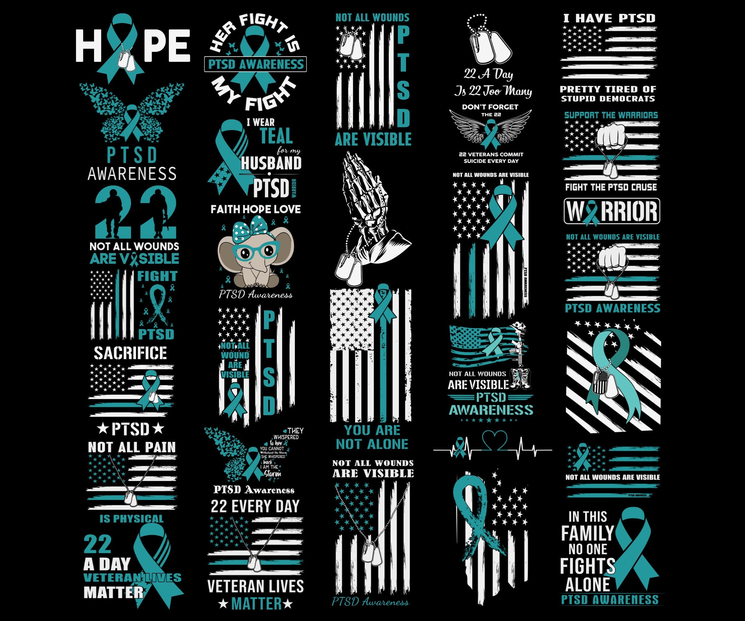 PTSD Awareness SVGs and PNGs, Veteran Mental Health Awareness, Teal PTSD Ribbon
