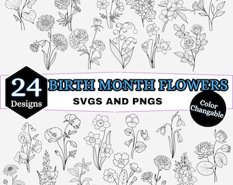 Geburtsmonat Blumen SVG Bundle: 24 florale Designs (Digital Download)