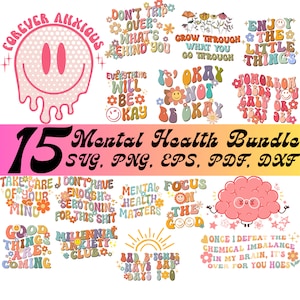 Santé mentale SVG, PNG, EPS, pdf, dxf, Self Love Club, gentillesse, sujet de santé mentale, positivité, bonnes vignes, anxiété SVGs, Groovy, Wavey