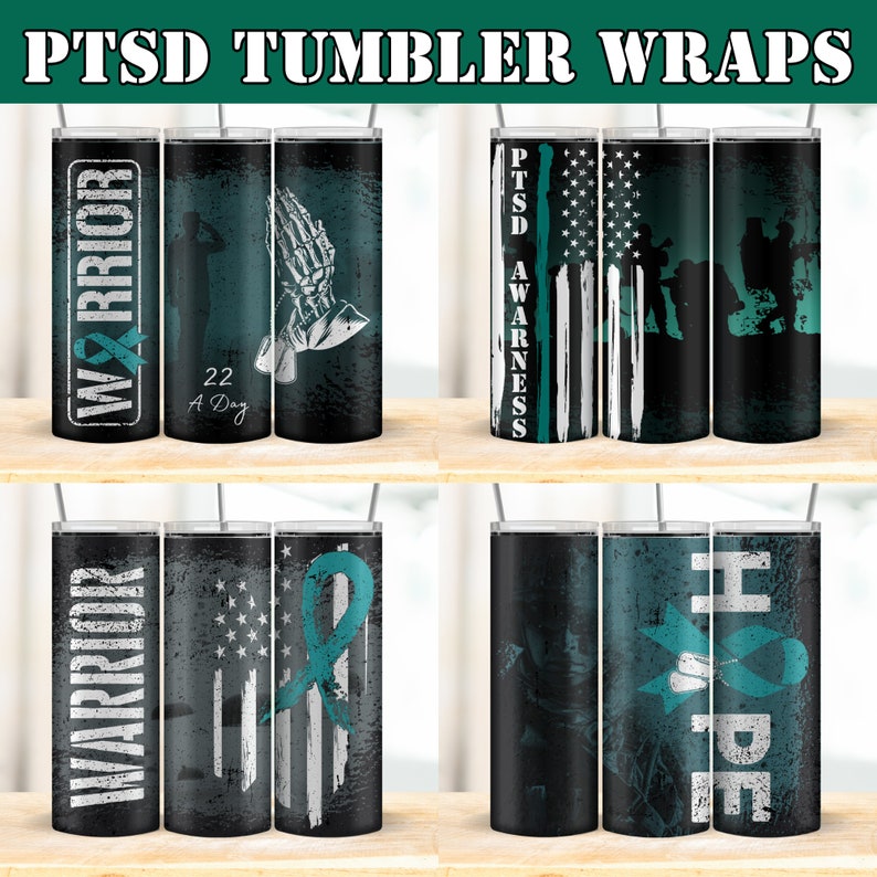 Set of 12 Teal PTSD Awareness Tumbler Wraps, Teal Ribbon, Military ...