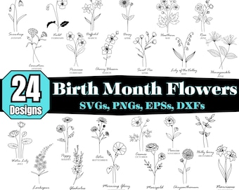 Geburtsmonat Blumen SVG Bundle: 24 florale Designs (Digital Download)