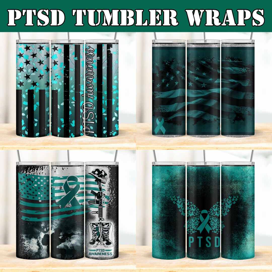 Set of 12 Teal PTSD Awareness Tumbler Wraps, Teal Ribbon, Military ...