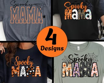 Spooky Mama PNG Bundle – 4 Halloween Mom Sublimation Designs, Cute Fall Shirt PNGs, Digital Download for T-Shirts, Cricut, Sublimation