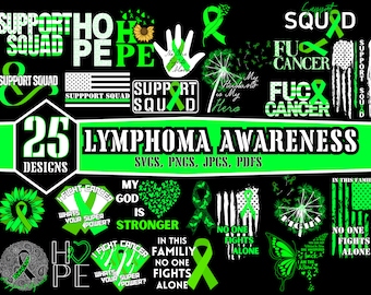 Lymphom Bewusstsein SVG, Bündel von 25 Designs, Non-Hodgkin-Lymphom, In dieser Familie kämpft niemand allein, Hoffnung, Support Squad, F * uck Cancer