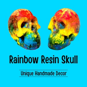 Colorful Handheld Rainbow Epoxy Resin Skull | Perfect for Decor | Home | Office | Paper Weight | Custom | Unique | Halloween