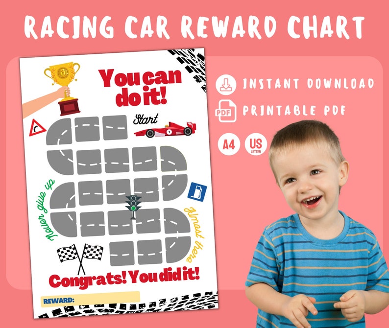 Racing Car Reward Chart Printable Daily Chore Chart Kids Etsy