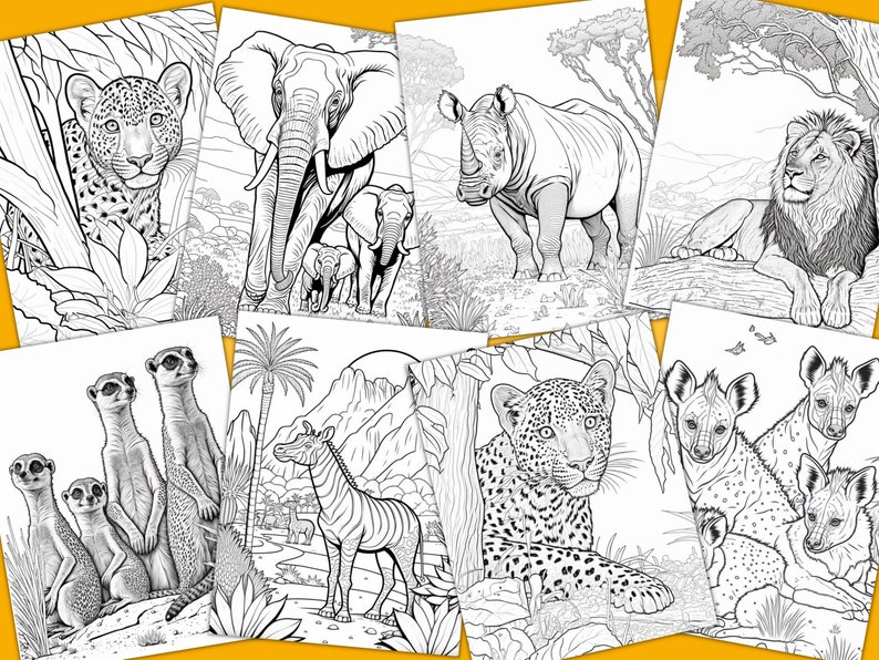 Safari Coloring Pages Savannah Coloring Book Animals Games Etsy