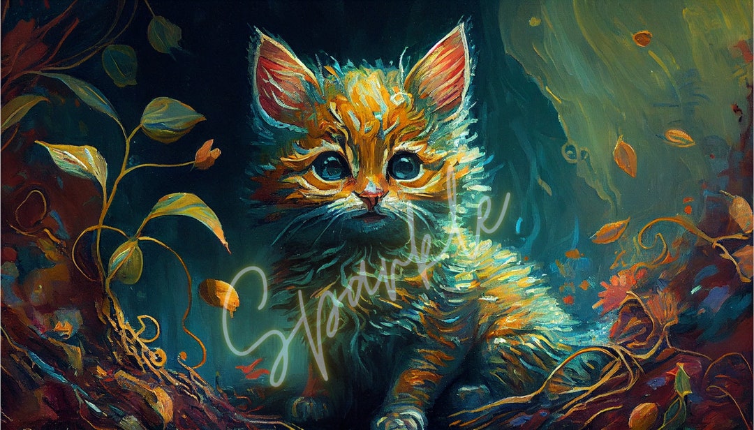 Cat/ Cat Art/ Cat Wall Paper/ Cat Drawing/ Oil Paint Cat/ Cat Etsy