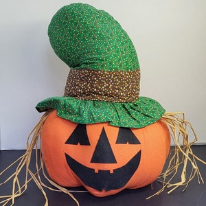 Vintage Homemade Fabric Pumpkin Jack-o-Lantern Plush Halloween Decor