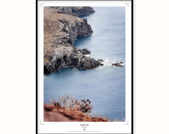 Madeira Coastal Print | Turquoise Ocean Cliff Wall Art | Japanese Paper Photography