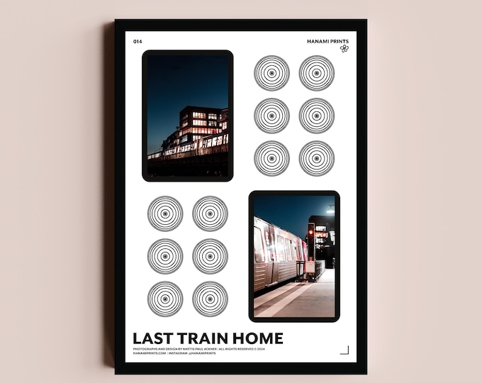 LAST TRAIN HOME | Urban Train Station Wall Art | Night City Lights Photography Print | Modern Geometric Poster | Hamburg Landunsgbrücken