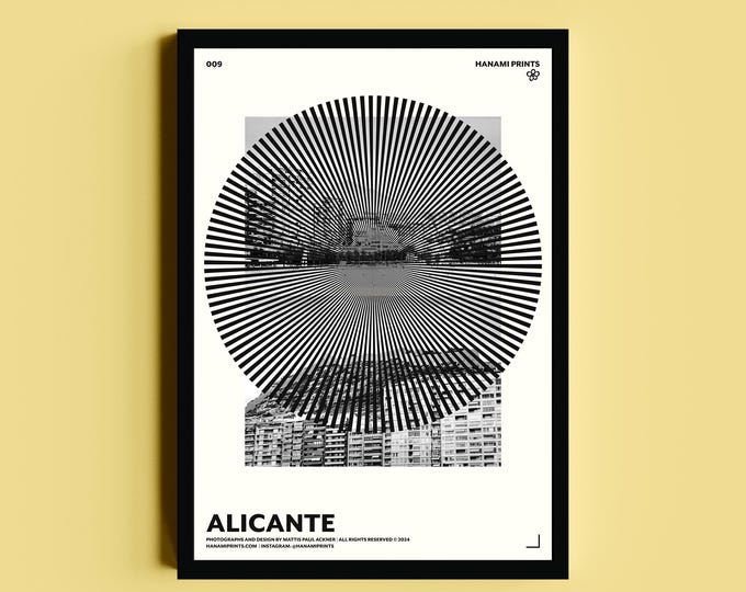 ALICANTE | Modern Optical Illusion Print | Black and White Urban Wall Art | Graphic City Photography Poster | Printed on Japanese Paper