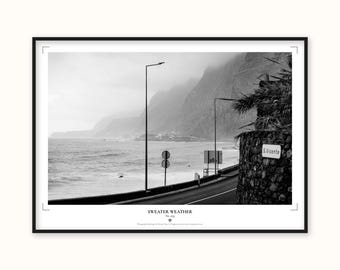 Madeira Street Print | Moody Coastal Road Wall Art | São Vicente Village Poster