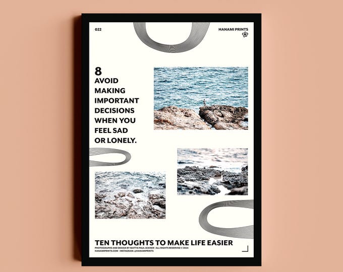TEN THOUGHTS 08 | Mental Health Quote Poster | Calming Coastal Photography Wall Art | Motivational Print for Emotional Clarity | Ibiza Print