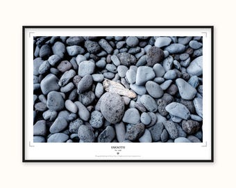 Madeira Beach Print | Smooth Pebble Texture Wall Art | Volcanic Lava Stone Poster (Japanese Paper)