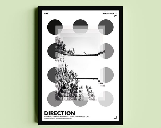 DIRECTION | Modern Abstract Nature Poster | Direction Wall Art Print | Black and White Minimalist Design | Prints on Japanese Paper