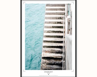 Madeira Sea Steps Print | Coastal Architecture Wall Art | Turquoise Ocean Staircase Poster (Japanese Paper)