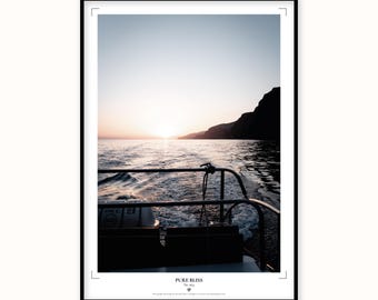 Madeira Sunset Boat Print | Golden Hour Ocean Wall Art | Japanese Paper Poster