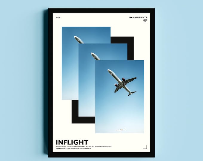 INFLIGHT | Airplane Wall Art | Minimalist Travel Photography | Modern Sky Poster | Blue Geometric Aviation Decor | Printed on Japanese Paper