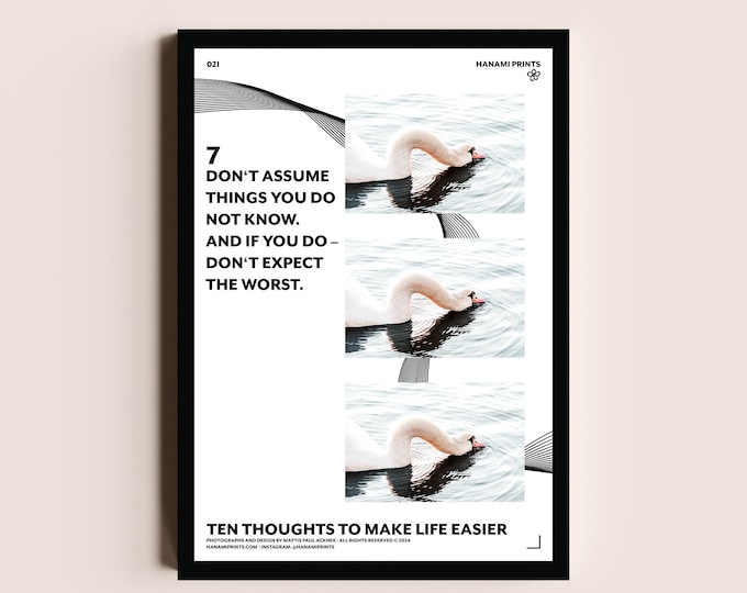 TEN THOUGHTS 07 | Mindful Quote Swan Poster | Calming Motivational Wall Art with Minimalist Photography | Animal Art Print | Mindful Art