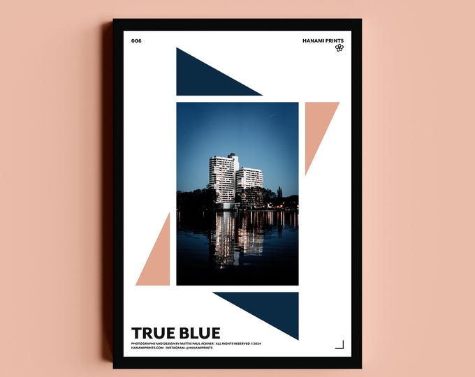 TRUE BLUE | Art Poster | Urban Architecture Print | Night Cityscape Photography Wall Art | Modern Geometric Decor | Blue Hour Art Print