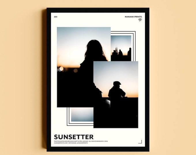 SUNSETTER | Silhouette Sunset Poster | Minimalist Photography Wall Art | Warm Modern Print | Sunset Art | Urban Landscape | City Lights