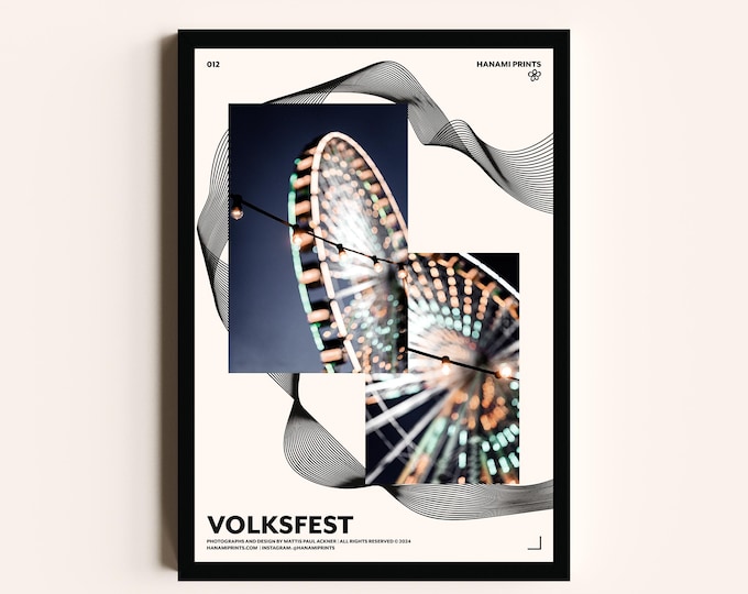 VOLKSFEST | Ferris Wheel Wall Art | Night Carnival Photography Poster | Festival Print with Motion and Lights | Urban Landscape Art | Decor