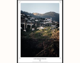 Madeira Village Print | Golden Hour Hillside Town Wall Art (Japanese Paper)