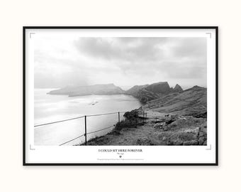 Madeira Panorama Print | Coastal Vista Wall Art | Black and White Landscape Poster