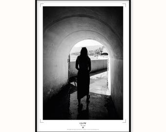 Madeira Tunnel Print | Black and White Woman Silhouette Wall Art (Japanese Paper)
