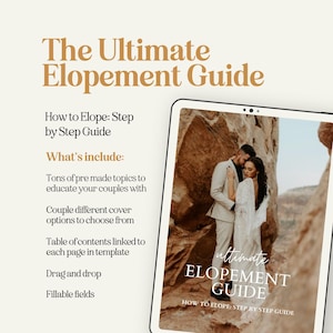 Elopement Photographer Guide | 34-Page Client Planning Template (PDF & Canva Edit)