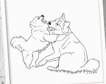 Portrait d'animal de compagnie dessin au trait personnalisé, dessin au trait chien, dessin au trait animal de compagnie, contour de chien, dessin au trait chat, croquis d'animal de compagnie à partir d'une photo, cadeau pour maman chien