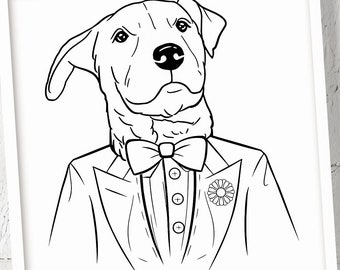 Custom Pet Portrait, Custom Cat Dog Line Art Portrait Drawing, Custom Pet Line Illustration Portrait, Pet Memorial Gift, Pet Loss Gifts