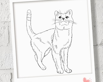 Custom Cat Line Art Tattoo Design, Pet Portrait (Digital Download)