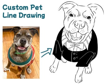 Custom Dog Outline, Dog Portrait INK, Pet Tattoo Commission, Line Art Illustration Print, Pet Sketch From Photo, Pet  Birthday Gift