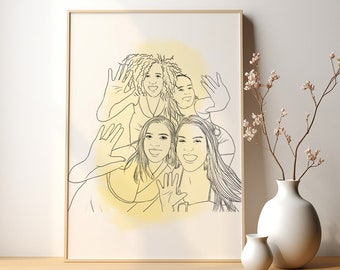 Personalized Gifts，Custom line drawing,Custom Family Portrait,Custom Illustration, Digital Line Art, Custom Family Portrait,Gifts for Her